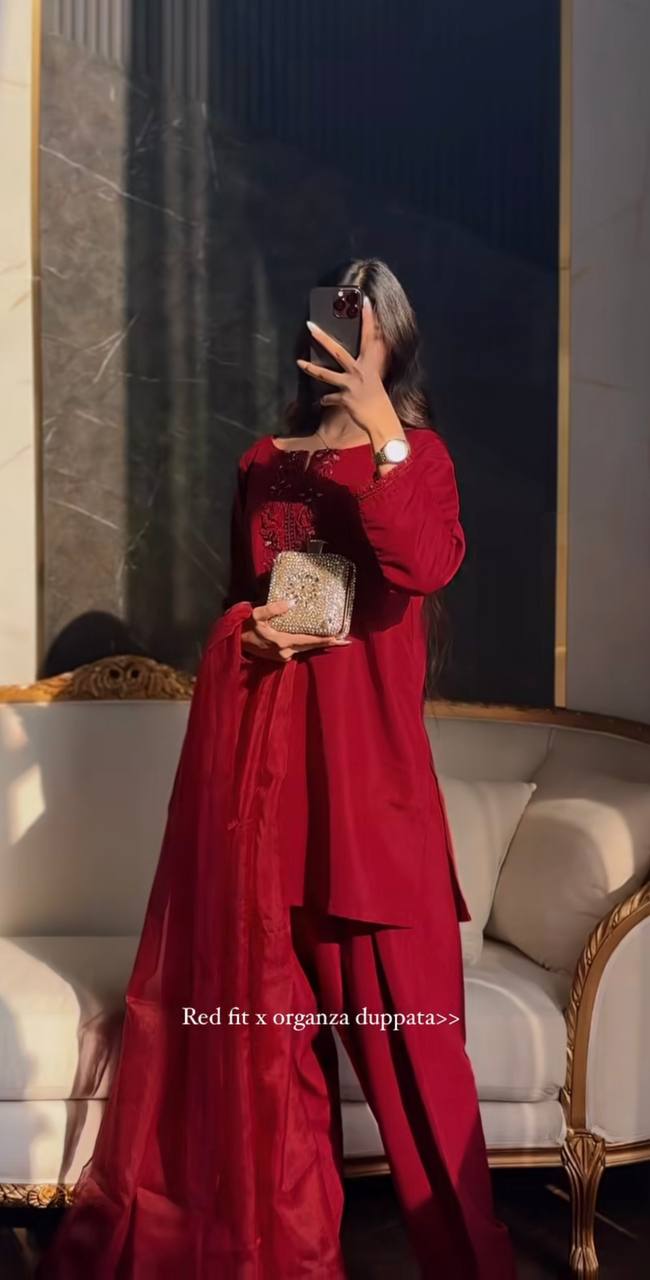 Editorial Deep Red Silk Co-ord